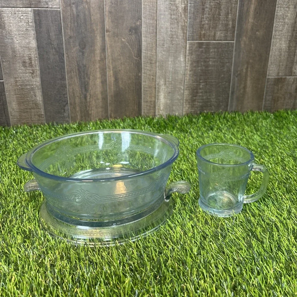 Fire-King Clear Glass‎ Scroll Pattern 3-Piece Bowl & Pie Plate Lot Vintage